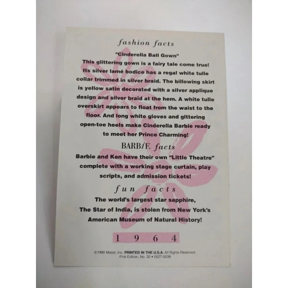 Barbie Collectible Fashion Trading Card  " Cinderella Ball Gown " Gloves 1964 - Picture 2 of 2